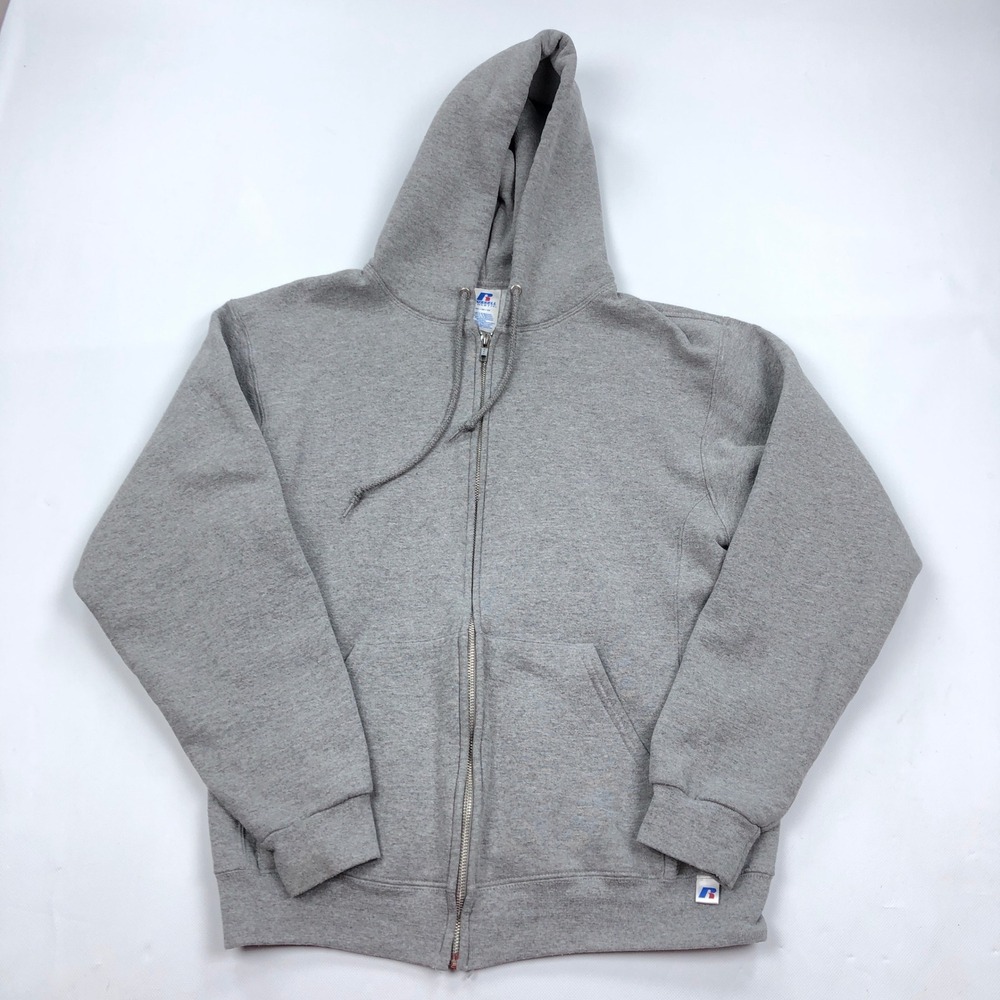 Russell Athletic Mens Heather Gray Full Zip Hoodie Sweatshirt Medium Vintage